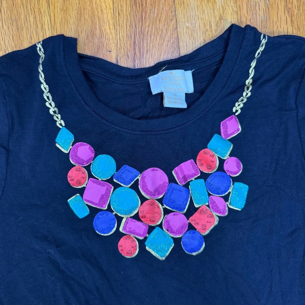 Kate Spade New York Girls Black Jewel Necklace Graphic Ruffle Dress Size 12 - Picture 3 of 7